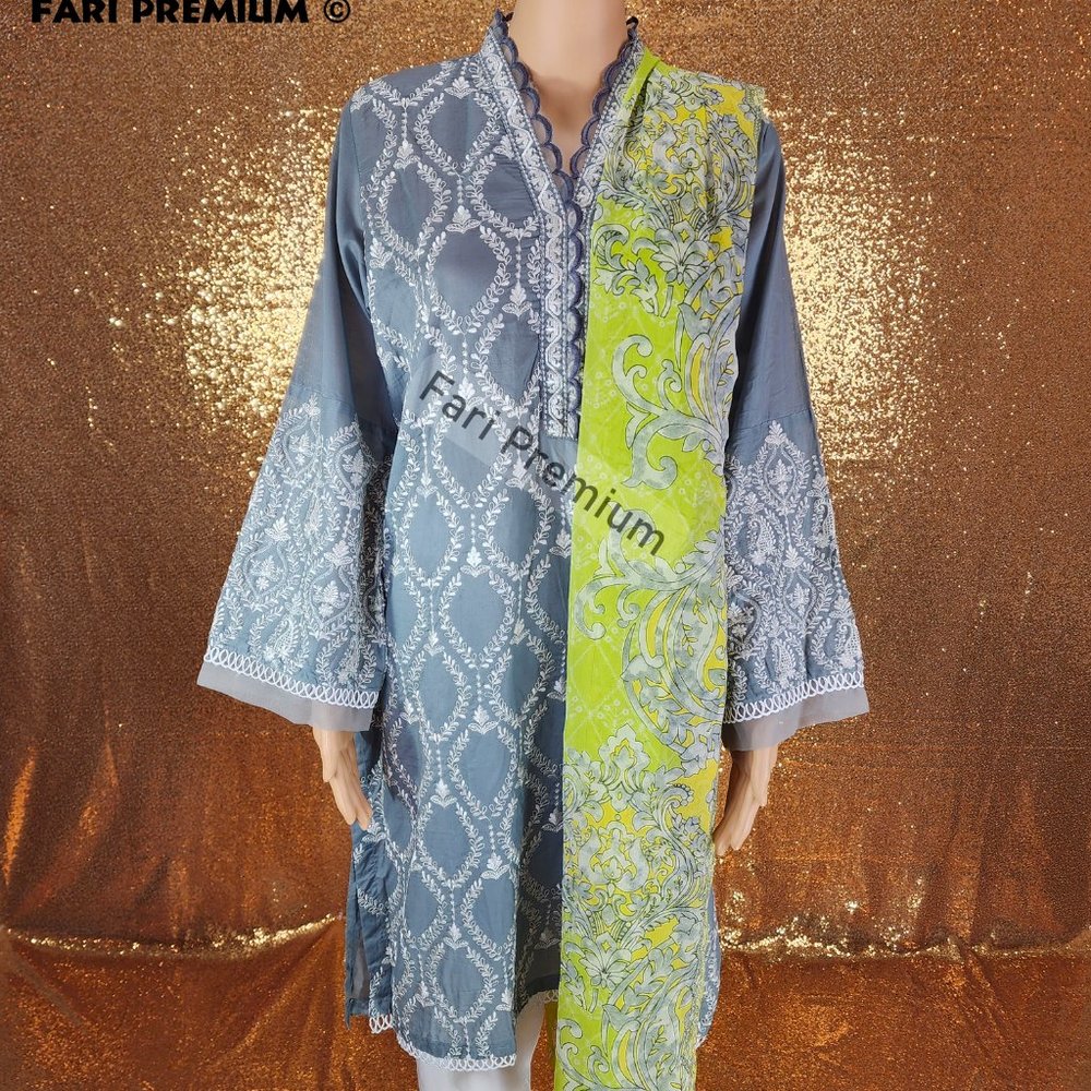 Warda 2-PC ChikanKari Embroidered Kameez, Chiffon Dupatta Pakistani/Indian XS, M